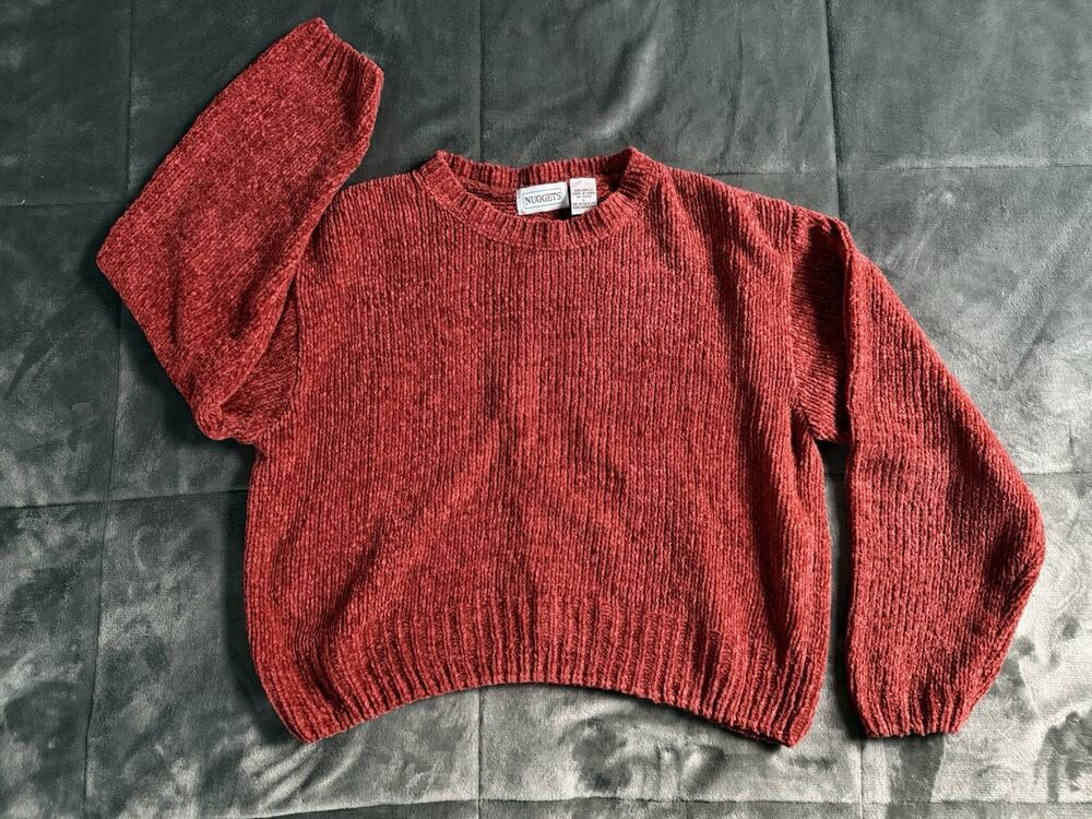 Vintage Nuggets Knit Orange Sweater Cabin Core Size L Made in Korea Cozy Fall